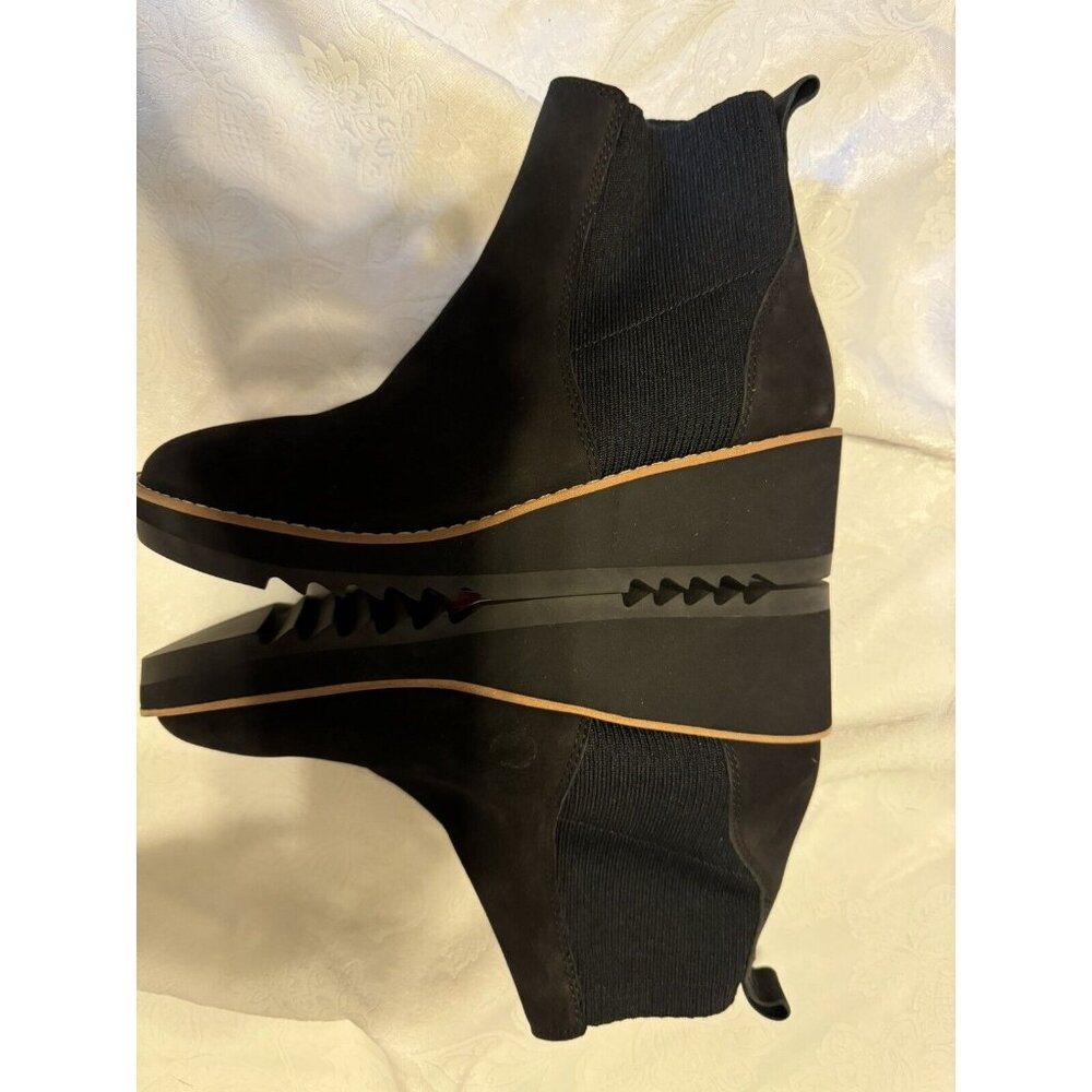 Eileen Fisher London Stretch Knit Bootie Wedge Lug Black Size 6.5 NEW
